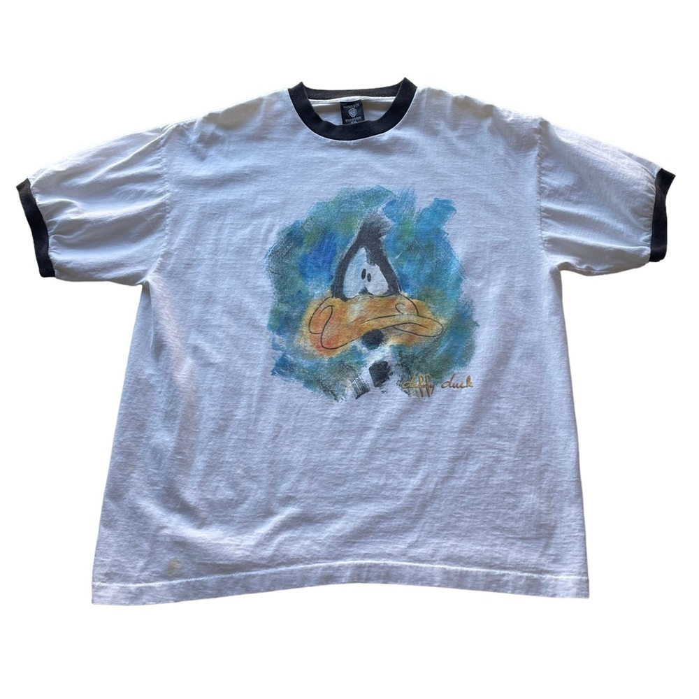 Vintage Warner Bros Daffy Duck shirt Ringer White 2XL Studio Store 1995 graphic - Picture 8 of 10